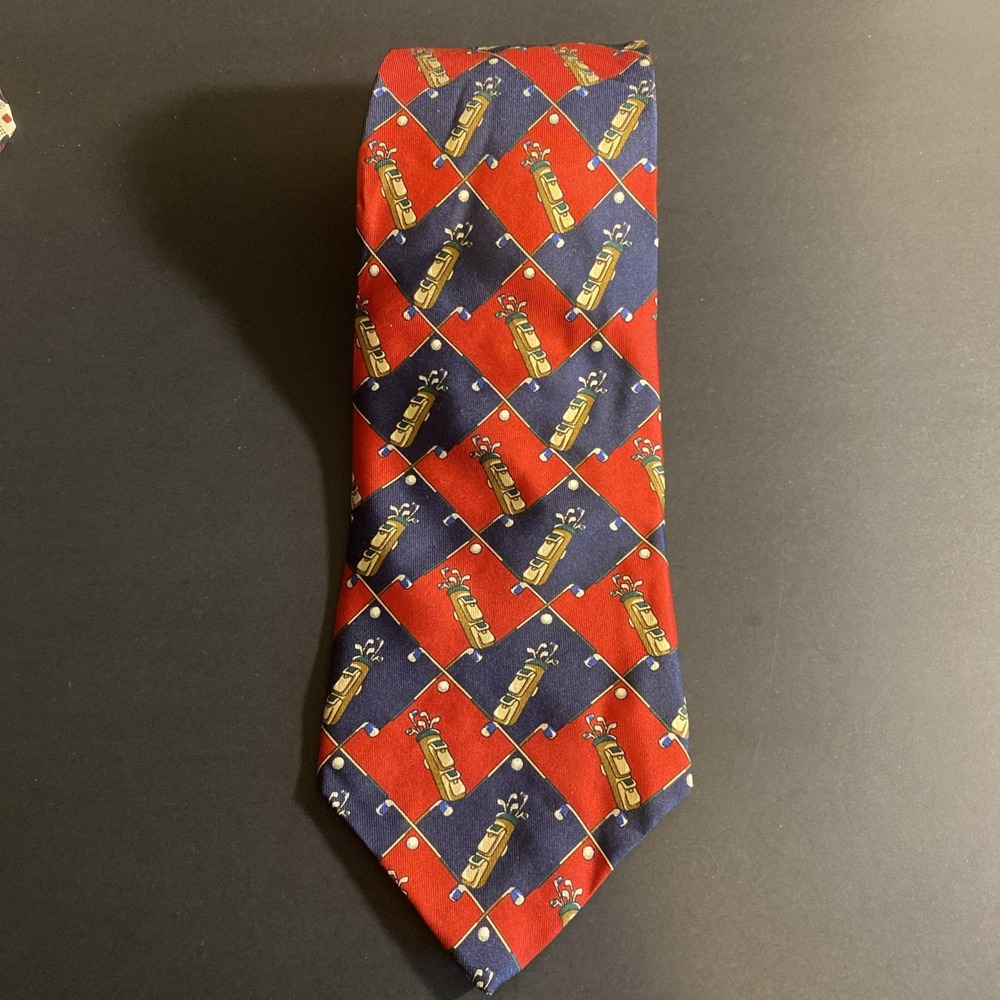 Tommy Hilfiger 100% Silk Neck Tie Golf Red Blue Squares